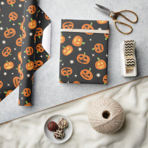Papel De Regalo Adorable patrón de calabazas de Halloween lanzadas