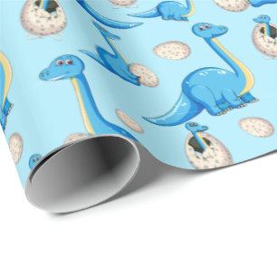 Papel De Regalo adorable patrón de dinosaurios azul personalizado 