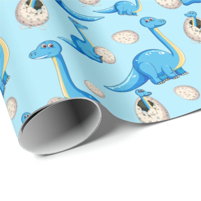 Papel De Regalo adorable patrón de dinosaurios azul personalizado  (Esquina del rollo)
