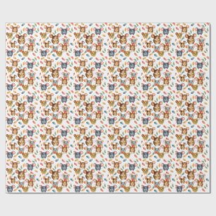 Papel De Regalo Adorable patrón de ratones de acuarela y hojas de