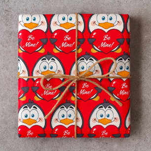 Papel De Regalo Adorable Penguin Holding Be Mine Heart