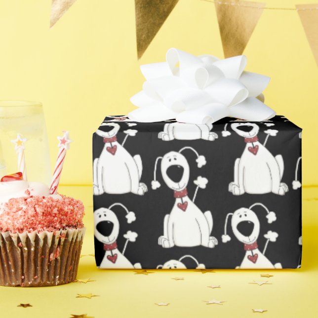 Papel De Regalo adorable perrito con corazón rojo (Fiesta de cumpleaños )