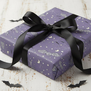 Papel De Regalo Adorable Purple Spookee Cute Bats Halloween