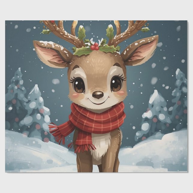 Papel De Regalo Adorable reno de Navidad (Superficie plana)