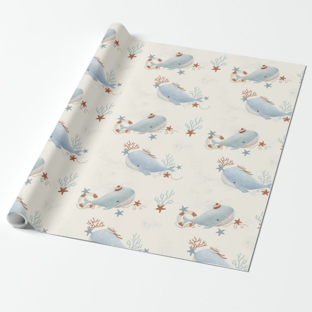 Papel De Regalo Adorable Whale Baby Shower (Desenrollado)