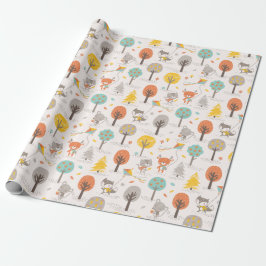 Papel De Regalo Adorables animales del bosque de otoño con cometas