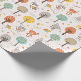 Papel De Regalo Adorables animales del bosque de otoño con cometas