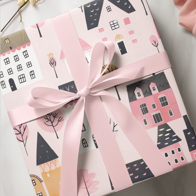 Papel De Regalo Adorables Casas Municipales Rosa (Subido por el creador)
