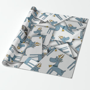 Papel De Regalo Adorables ciervos azules de Navidad [3D]