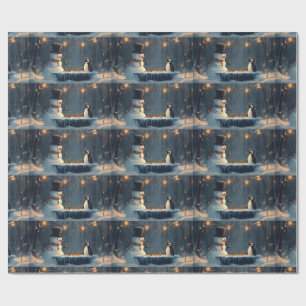 Papel De Regalo Adorables hombres de nieve y pingüinos jugando al 