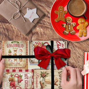 Papel De Regalo Adorables ilustraciones rústicas de Navidad arte d