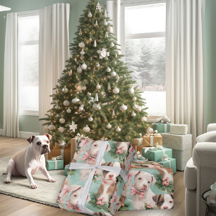 Papel De Regalo Adorables Navidades de Piebald Pitbull Pups Mint G