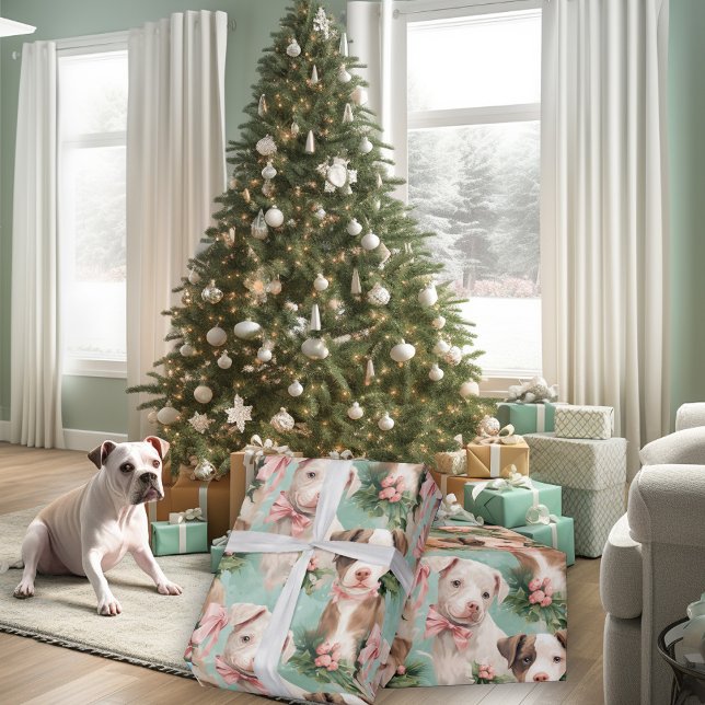 Papel De Regalo Adorables Navidades de Piebald Pitbull Pups Mint G (Subido por el creador)