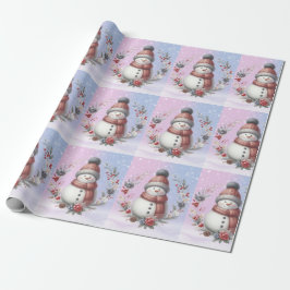 Papel De Regalo Adorables Navidades de Snowman Wreath