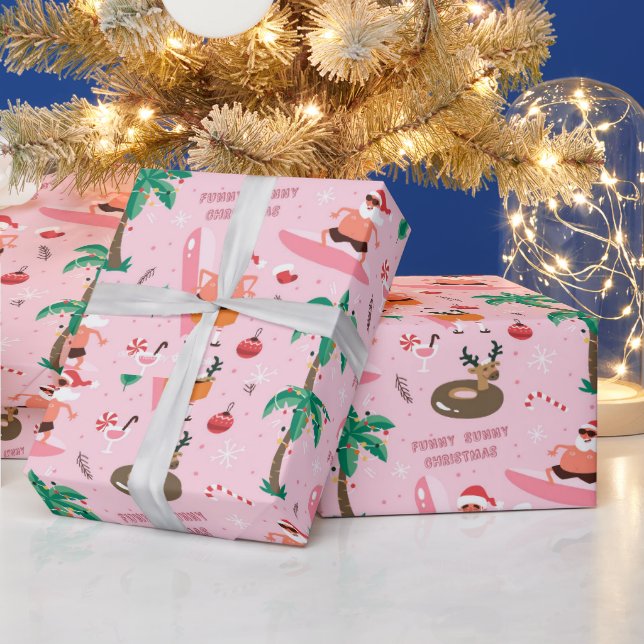 Papel De Regalo Adorables Navidades Santa Surfing Funny (Vacaciones)