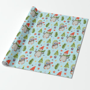 Papel De Regalo Adorables pingüinos de Navidad del Polo Norte 