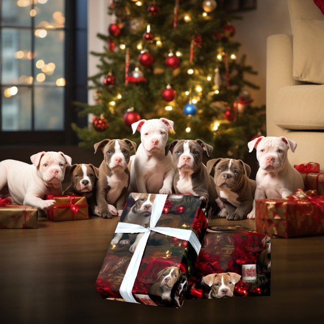 Papel De Regalo Adorables Pitties ricos en Navidades rojos amantes (Subido por el creador)