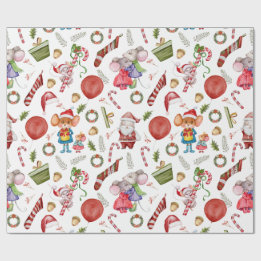 Papel De Regalo Adorables ratones de Navidad en acuarela