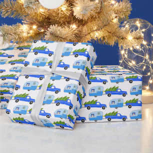 Papel De Regalo Adorables remolques RV camiones Navidad Azul Navid