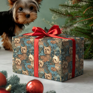 Papel De Regalo Adorables Yorkshire Terriers en un jardín vintage