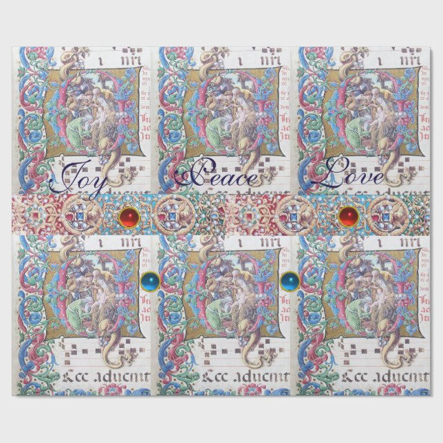 PAPEL DE REGALO ADORACIÓN DE MAGI , MONOGRAMA DE NATIVIDAD CON DOL (Superficie plana)