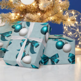 Papel De Regalo Adorno de bola navideña azul verdoso y blanco