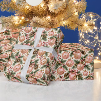 Papel De Regalo Adorno de Navidad de oro rosa polvoriento con rami