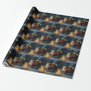 Papel De Regalo Adorno de Navidad de Trineo Nevado Corgi 