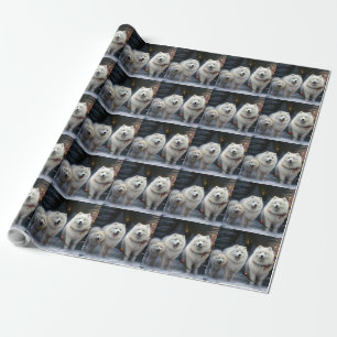 Papel De Regalo Adorno de Navidad de Trineo Nevado Samoyedo