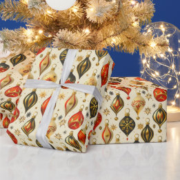 Papel De Regalo Adorno de Navidad Diseño Dorado Colorido