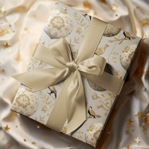 Papel De Regalo Adorno de pájaro de lujo en oro y taupe