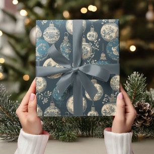 Papel De Regalo Adorno de Toile de Lujo Azul Marino y Dorado