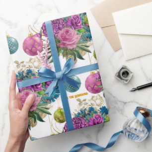 Papel De Regalo Adorno Floral Elegante Navidad Personalizada