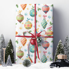 Papel De Regalo Adorno Navideño de Acuarela Patrón Festivo