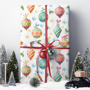 Papel De Regalo Adorno Navideño de Acuarela Patrón Festivo