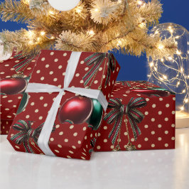 Papel De Regalo Adorno Navideño de Lunares Vintage Rojo y Verde