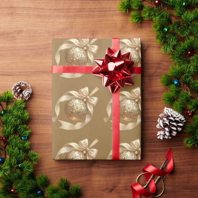 Papel De Regalo Adorno Navideño Elegante Beige y Marrón (Regalo de vacaciones)