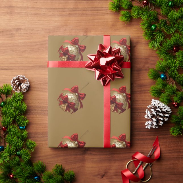 Papel De Regalo Adorno Navideño Elegante Beige y Rojo (Regalo de vacaciones)
