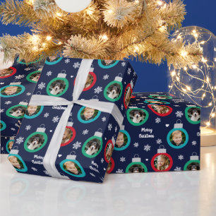 Papel De Regalo Adorno Navideño Foto Rojo Verde Moderno Marina