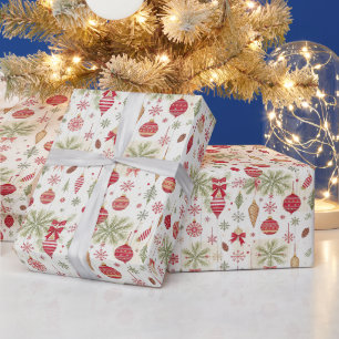 Papel De Regalo Adornos Botánicos Navideños Vintage