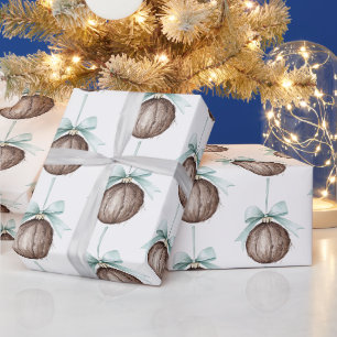 Papel De Regalo Adornos de Coco Lazos Azul Claro Navidad