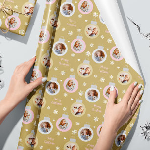 Papel De Regalo Adornos de Fotos de Oro Elegantes Navideños Person
