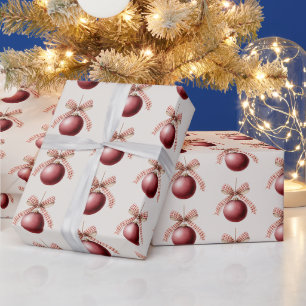 Papel De Regalo Adornos de lazo de crema de piedra roja de Navidad