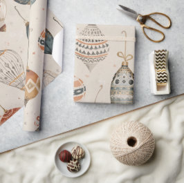 Papel De Regalo Adornos de Navidad Acuarela Beige Fiesta