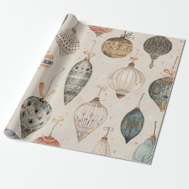 Papel De Regalo Adornos de Navidad Acuarela Beige Fiesta