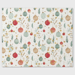 Papel De Regalo Adornos de Navidad Antiguos y Estrellas Doradas
