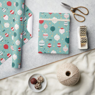 Papel De Regalo Adornos de Navidad Azules Patrón de Dibujos Animad