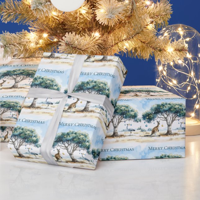 Papel De Regalo Adornos de Navidad de canguro y emú en gumtree (Vacaciones)