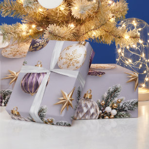 Papel De Regalo Adornos de Navidad de color púrpura lavanda