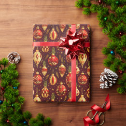 Papel De Regalo Adornos de Navidad de Oro Ramas de Pino